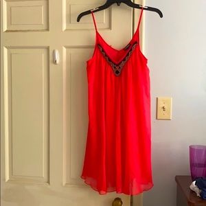 Express Coral Beaded Neckline Babydoll Dress